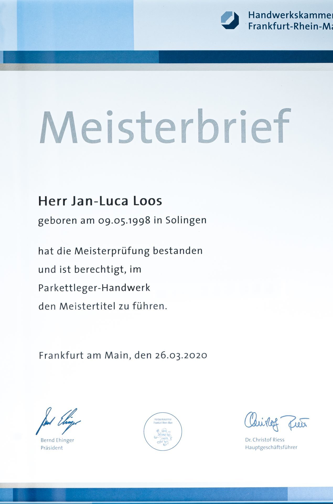 Meisterbrief Jan-Luca Loos